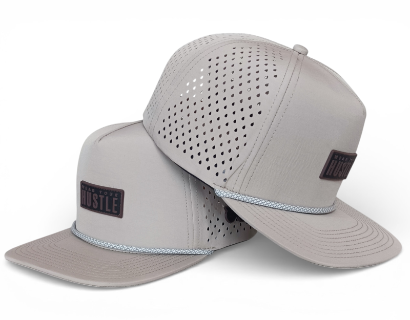 custom 5 panel waterproof hat laser cut golf hat flat brim with rubber patch logo snapback cap