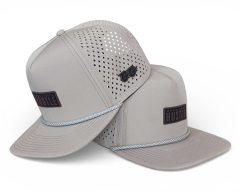 custom 5 panel waterproof hat laser cut golf hat flat brim with rubber patch logo snapback cap