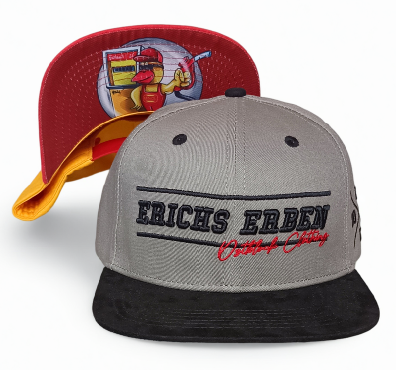 Custom 6 panel 2 tones red satin lining grey cotton black suede brim printing logo snapback cap