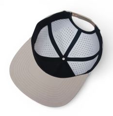 custom 5 panel waterproof hat laser cut golf hat flat brim with rubber patch logo snapback cap