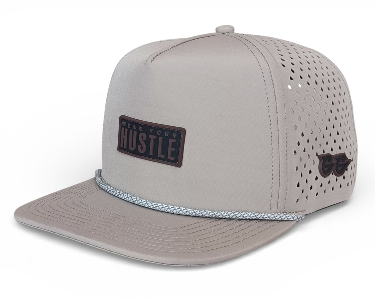 custom 5 panel waterproof hat laser cut golf hat flat brim with rubber patch logo snapback cap