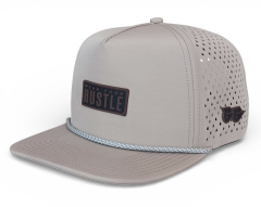 custom 5 panel waterproof hat laser cut golf hat flat brim with rubber patch logo snapback cap