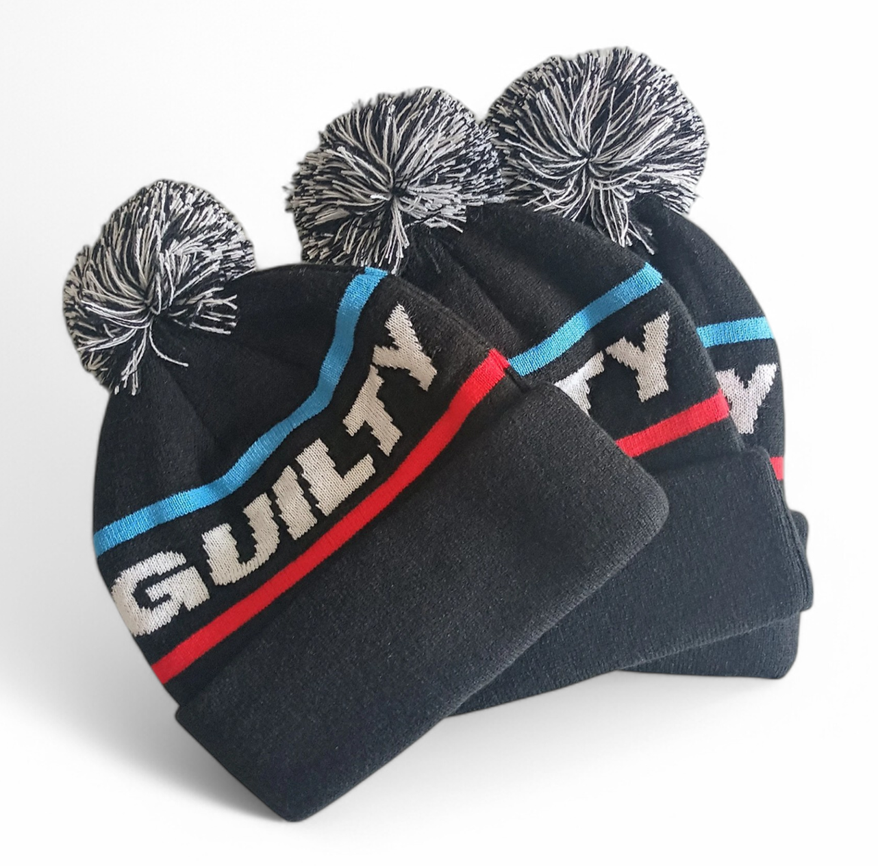 Black Beanie Hats Custom Pom Unisex Acrylic Winter Beanie Hats Custom logo Sports Jacquard Knit Hat Beanie for Men Women
