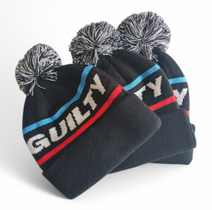 Black Beanie Hats Custom Pom Unisex Acrylic Winter Beanie Hats Custom logo Sports Jacquard Knit Hat Beanie for Men Women