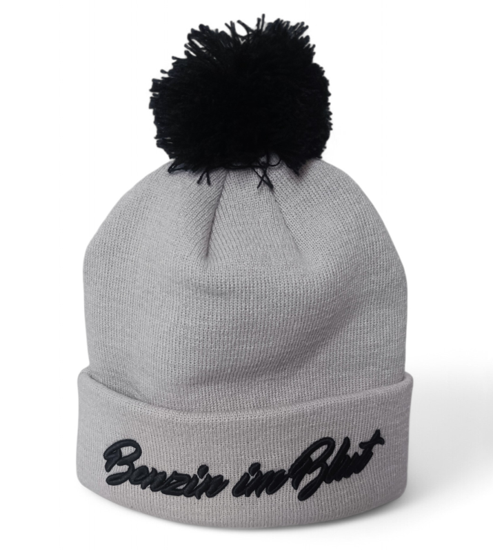 OEM High Quality Low MOQ Grey Men Winter Fashion Jacquard Custom 3D Embroidery Logo Toque With Pom Pom Knitted Bobble Beanie Hat