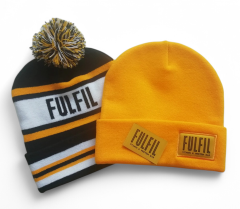Custom Plain Womens Customized Mens Embroidery Black Acrylic Knitted Beanies Hats Winter With Woven Label Logo Hat Caps