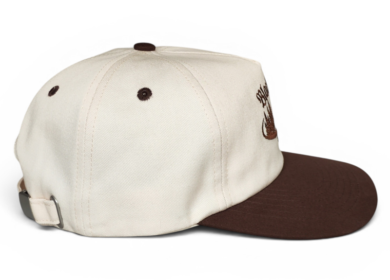 Vintage 100% Cotton Two Tones Snapback Hat Unstructured Custom flat embroidery Beige Brown 5 Panel Slightly Curved Brim Snapback Cap