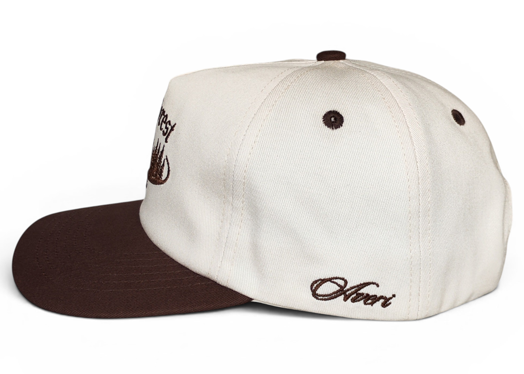 Vintage 100% Cotton Two Tones Snapback Hat Unstructured Custom flat embroidery Beige Brown 5 Panel Slightly Curved Brim Snapback Cap