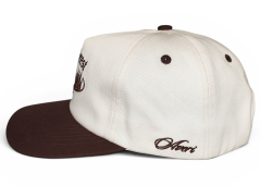 Vintage 100% Cotton Two Tones Snapback Hat Unstructured Custom flat embroidery Beige Brown 5 Panel Slightly Curved Brim Snapback Cap