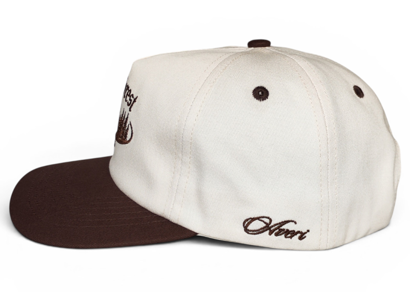 Vintage 100% Cotton Two Tones Snapback Hat Unstructured Custom flat embroidery Beige Brown 5 Panel Slightly Curved Brim Snapback Cap