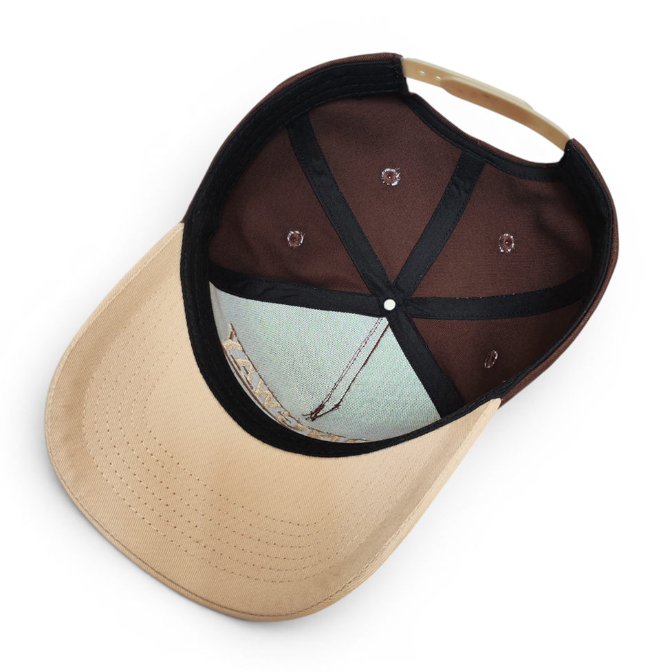 High Quality 5 Panel Two Tone Cotton Baseball Cap a Frame Snapback Custom Brown 3D Embroidery 5 Panel Baseball Cap