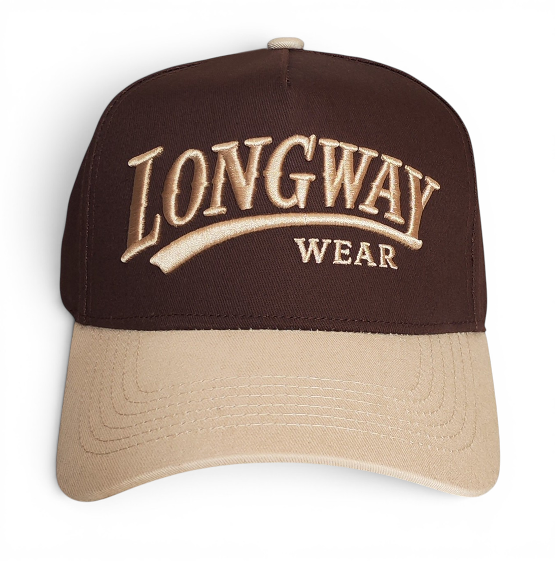 High Quality 5 Panel Two Tone Cotton Baseball Cap a Frame Snapback Custom Brown 3D Embroidery 5 Panel Baseball Cap