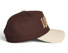 High Quality 5 Panel Two Tone Cotton Baseball Cap a Frame Snapback Custom Brown 3D Embroidery 5 Panel Baseball Cap
