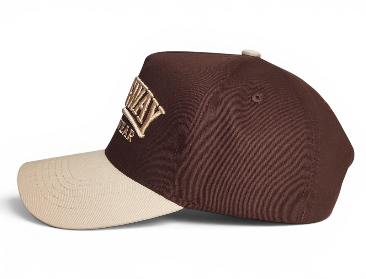 High Quality 5 Panel Two Tone Cotton Baseball Cap a Frame Snapback Custom Brown 3D Embroidery 5 Panel Baseball Cap