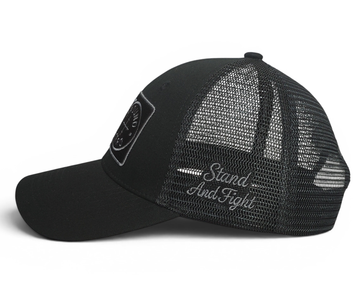 High Quality 6 Panel Black Wholesale Sports Trucker Hat With Custom Embroidery Patch 3D Border Truckers Cap for Outdoor