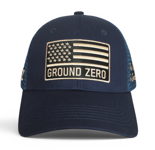 High Quality Customised Mesh Navy Blue Trucker Caps 6 Panel 3d Embroidery Patch Curved Brim Trucker Hat