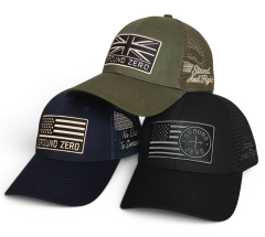 High Quality Customised Mesh Navy Blue Trucker Caps 6 Panel 3d Embroidery Patch Curved Brim Trucker Hat