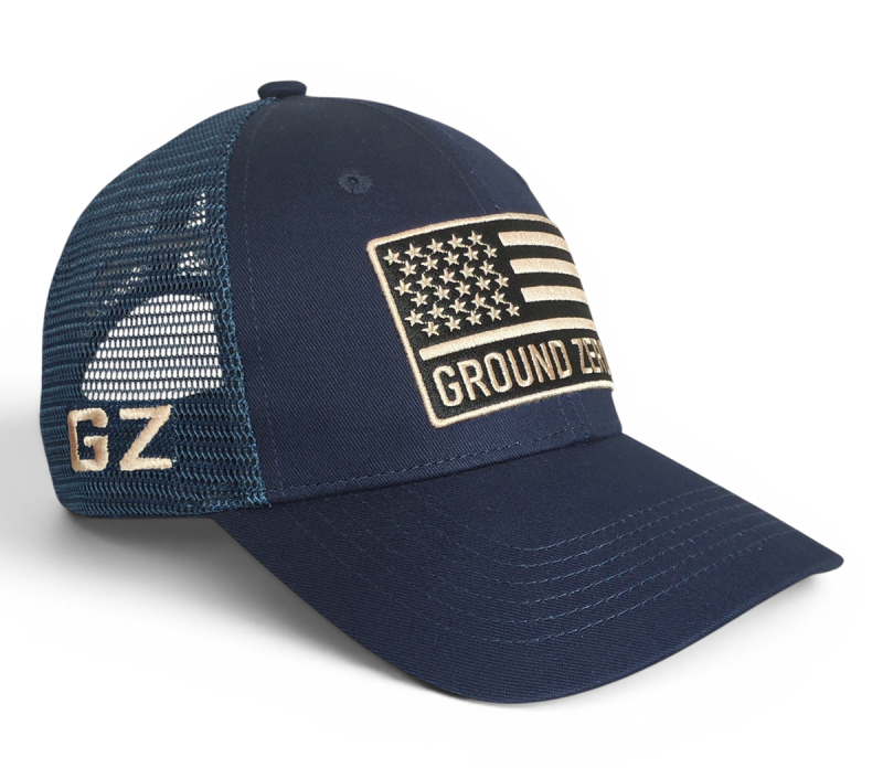 High Quality Customised Mesh Navy Blue Trucker Caps 6 Panel 3d Embroidery Patch Curved Brim Trucker Hat