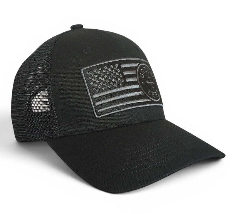 High Quality 6 Panel Black Wholesale Sports Trucker Hat With Custom Embroidery Patch 3D Border Truckers Cap for Outdoor