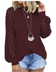 Women's Long Sleeve Tops Lace Casual Loose Blouses T Shirts