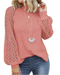 Women's Long Sleeve Tops Lace Casual Loose Blouses T Shirts