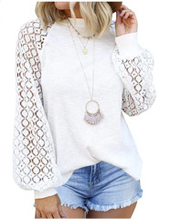 Women's Long Sleeve Tops Lace Casual Loose Blouses T Shirts