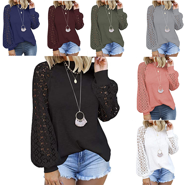 Women's Long Sleeve Tops Lace Casual Loose Blouses T Shirts