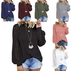 Women's Long Sleeve Tops Lace Casual Loose Blouses T Shirts