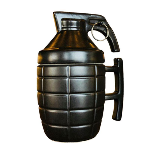 Grenade Shaped Ceramic Large Coffee Mug with Lid