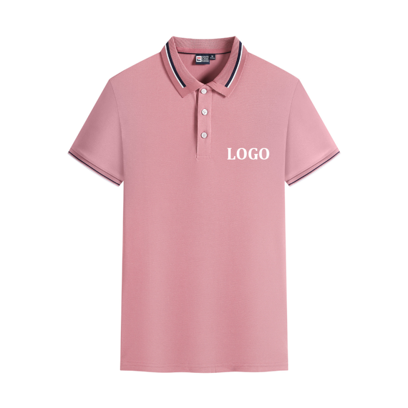 Unisex Short Sleeve Polo Shirts with Striped Cuff and Neckline