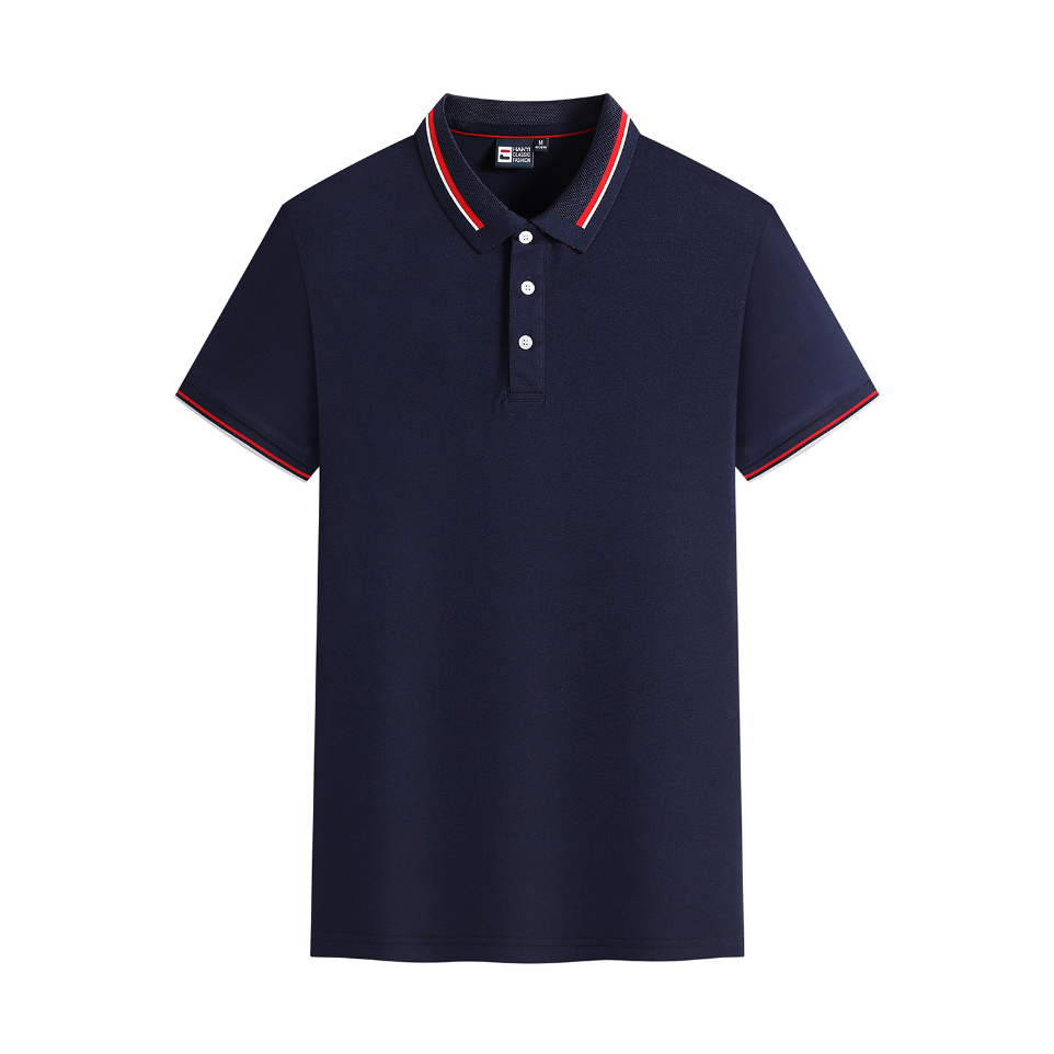 Unisex Short Sleeve Polo Shirts with Striped Cuff and Neckline