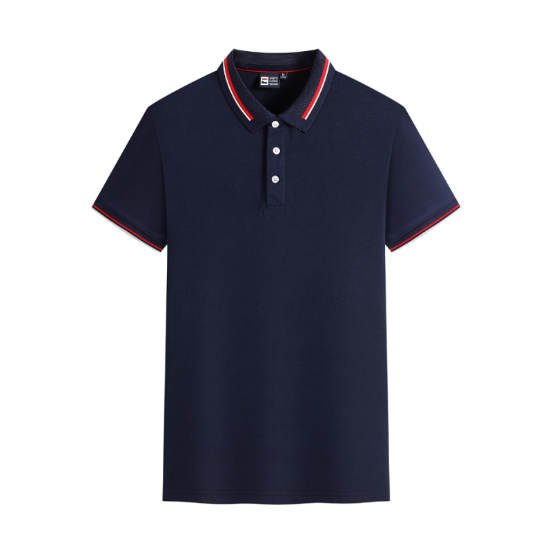 Unisex Short Sleeve Polo Shirts with Striped Cuff and Neckline