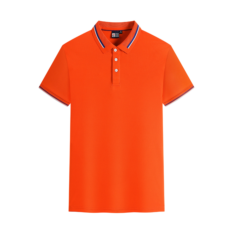 Unisex Short Sleeve Polo Shirts with Striped Cuff and Neckline