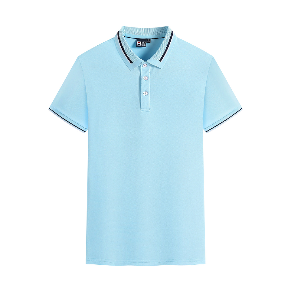 Unisex Short Sleeve Polo Shirts with Striped Cuff and Neckline