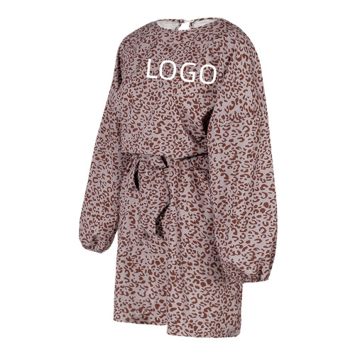 Long Lantern Sleeve Lace-up Dress