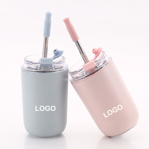 10oz Stainless Steel Coffee Cup with Lid and Straw