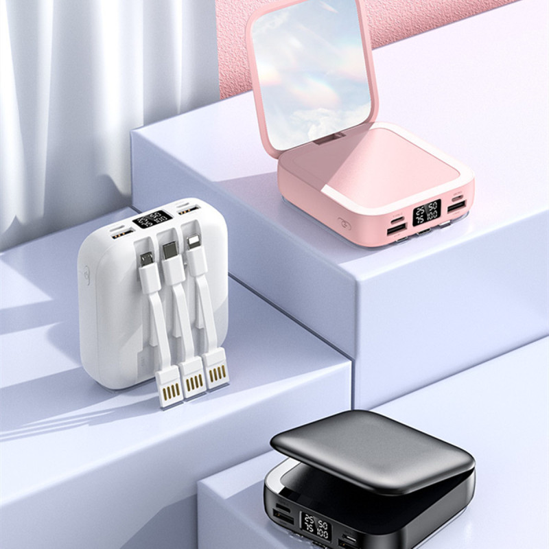 Portable Hand Mirror Power bank with Charging Cable