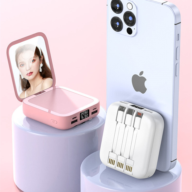 Portable Hand Mirror Power bank with Charging Cable