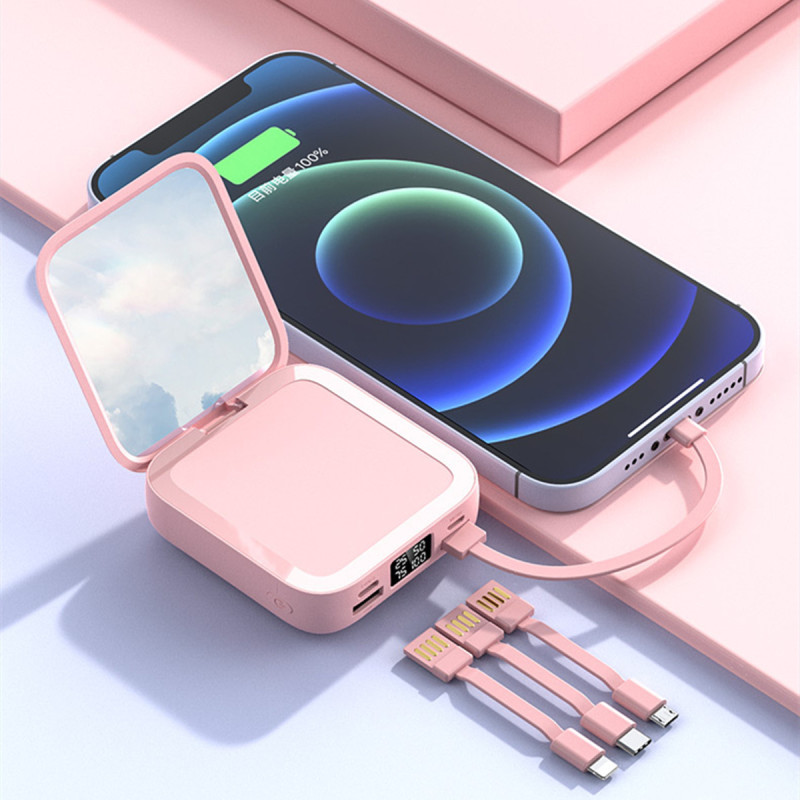 Portable Hand Mirror Power bank with Charging Cable
