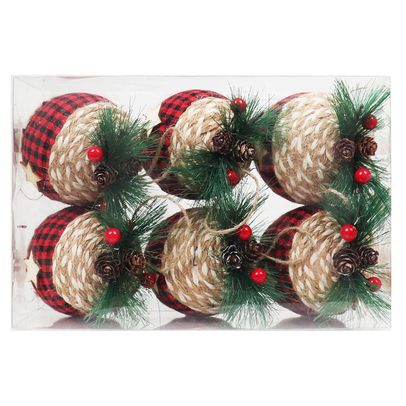 6 Pieces Christmas Plaid Burlap Balls