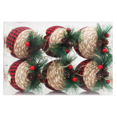6 Pieces Christmas Plaid Burlap Balls