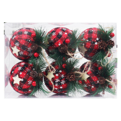 6 Pieces Christmas Plaid Burlap Balls