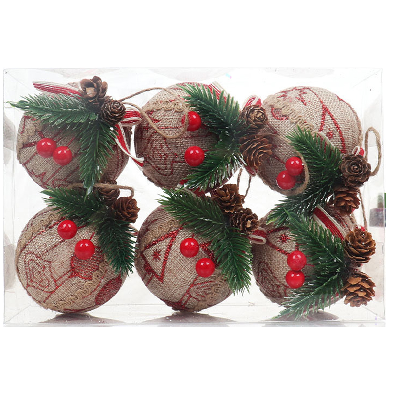 6 Pieces Christmas Plaid Burlap Balls