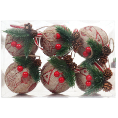 6 Pieces Christmas Plaid Burlap Balls
