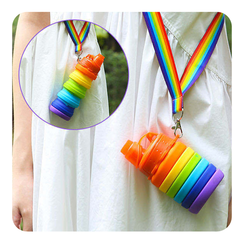 16OZ Rainbow Collapsible Silicone Water Bottles