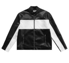 Men's Embroidered Biker Loose PU Jacket
