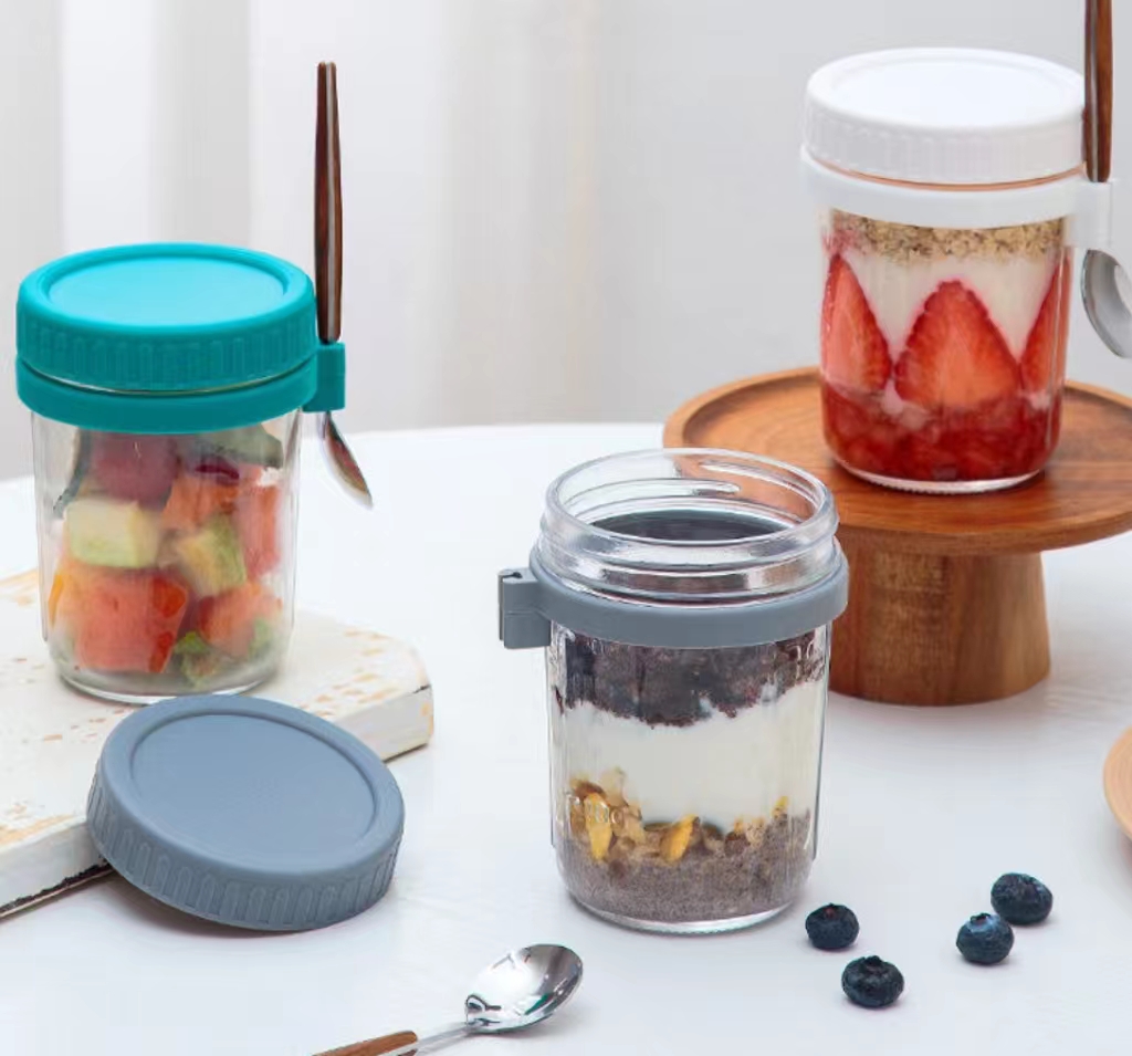 Portable Yogurt Breakfast Cup Glass Sealed Jar 350ML