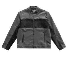 Men's Embroidered Biker Loose PU Jacket