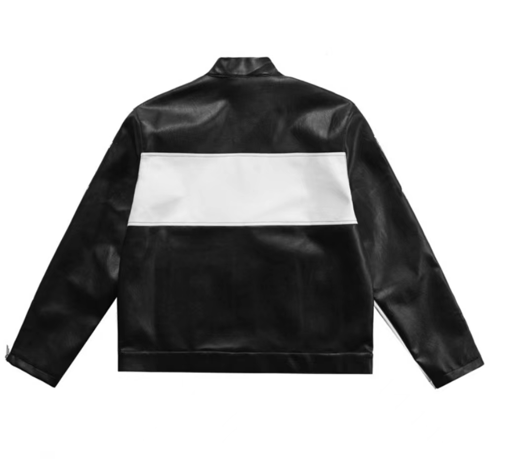 Men's Embroidered Biker Loose PU Jacket