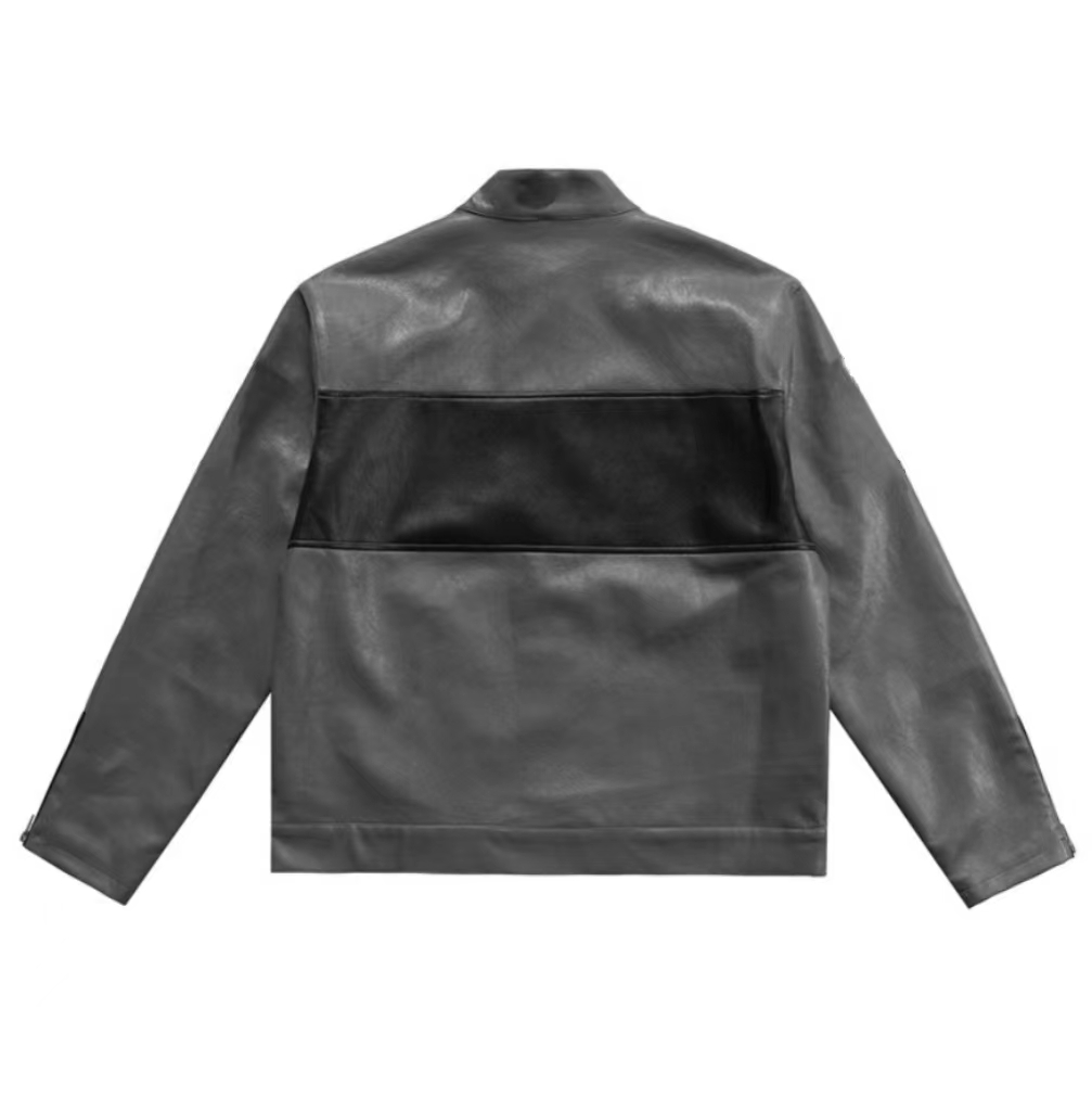 Men's Embroidered Biker Loose PU Jacket